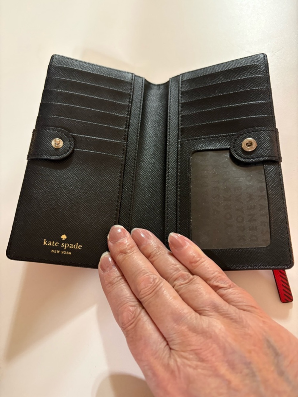kate spade Red and Black Plaid Continental Wallet with Gold Logo - Picture 5 of 9